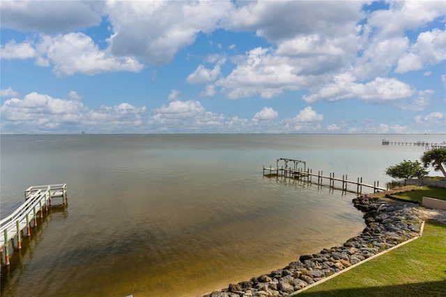 dock area featuring a water view