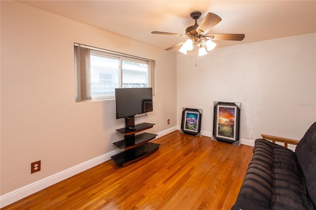 unfurnished living room featuring light hardwood / wood-style floors and ceiling fan