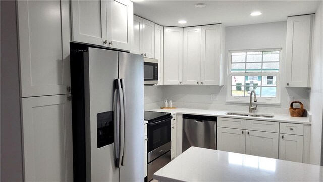 kitchen featuring sink, appliances with stainless steel finishes, and white cabinetry