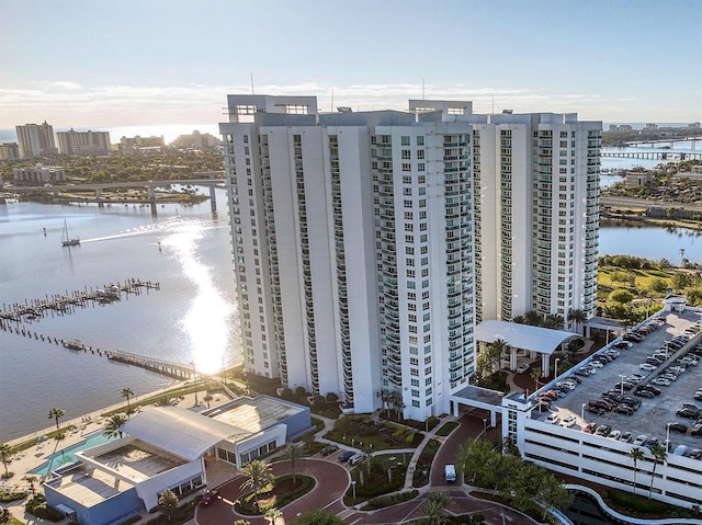 aerial view with a water view