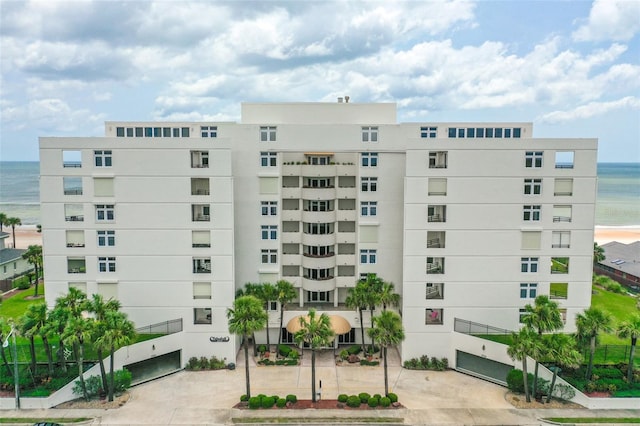 view of building exterior featuring a water view