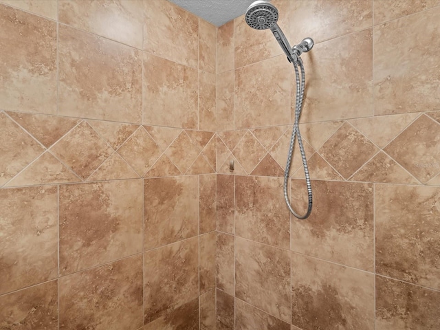 interior details with a tile shower