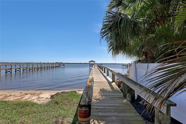 dock area featuring a water view