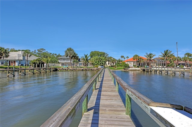 view of dock with a water view