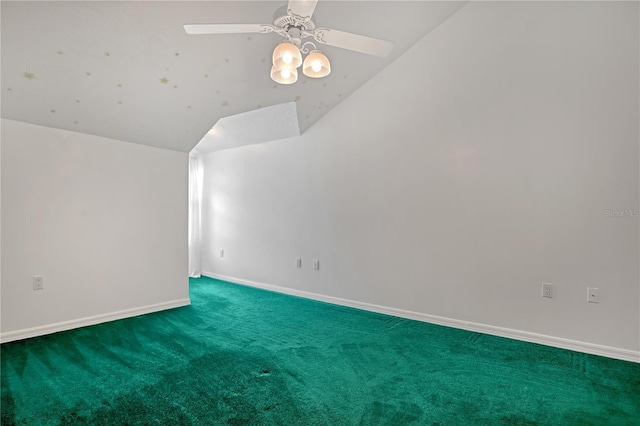 additional living space featuring ceiling fan, lofted ceiling, and carpet floors