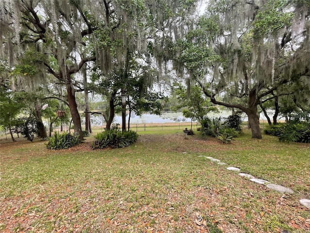 view of yard featuring a water view