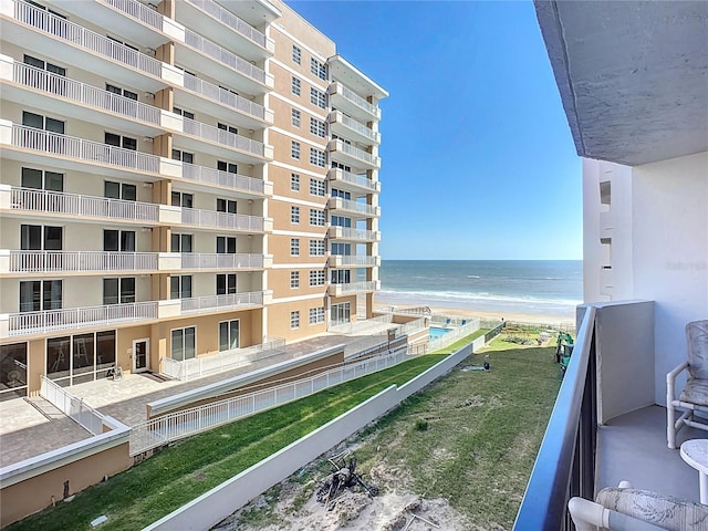 exterior space with a water view