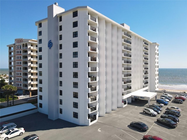 view of building exterior featuring a water view