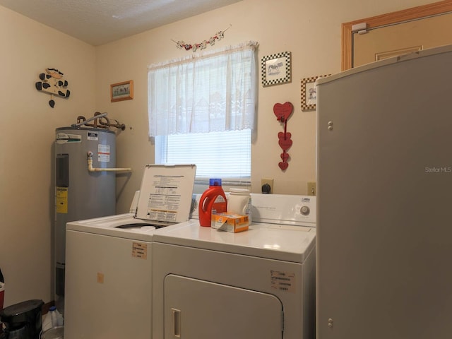 laundry room with washer and clothes dryer, hookup for an electric dryer, and water heater