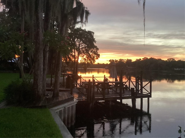 view of dock featuring a water view