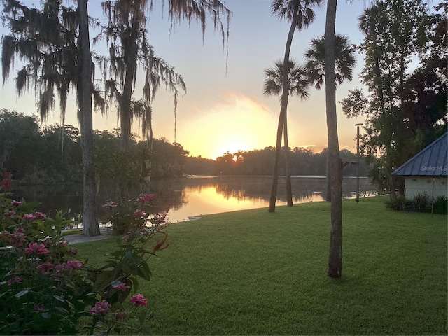 yard at dusk with a water view