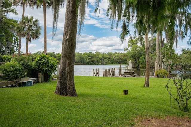 view of yard with a water view