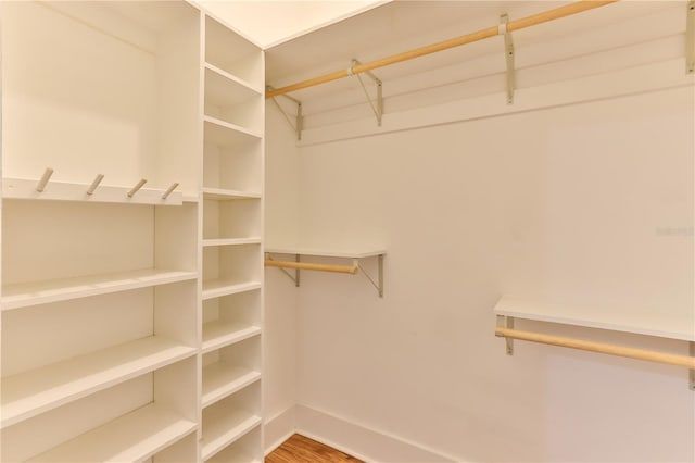 walk in closet with hardwood / wood-style flooring