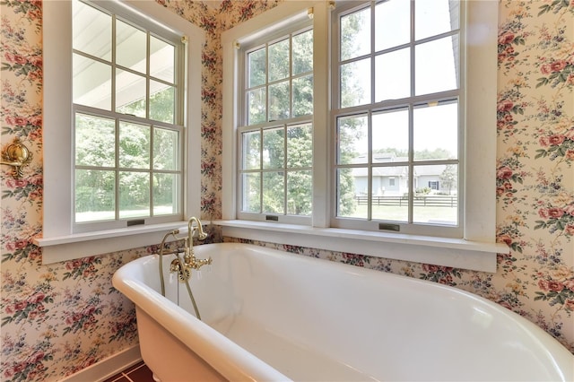 bathroom with a bath and a healthy amount of sunlight