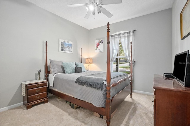 bedroom featuring carpet flooring and ceiling fan