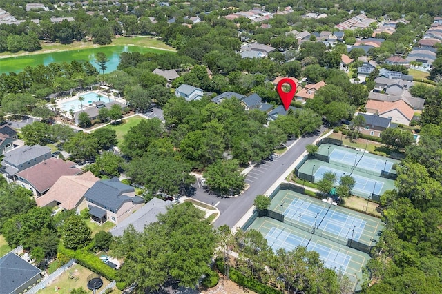 bird's eye view featuring a water view