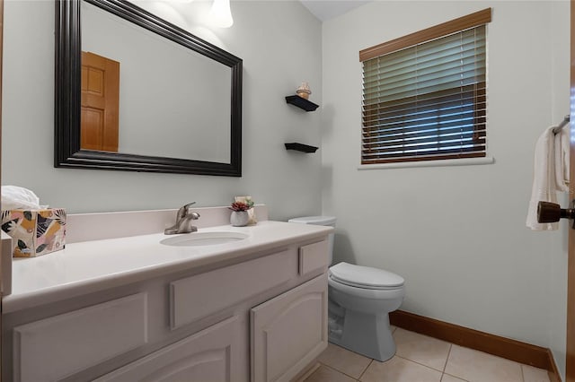 bathroom featuring toilet, vanity, and tile patterned floors