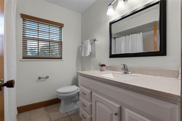 bathroom with tile patterned flooring, vanity, and toilet