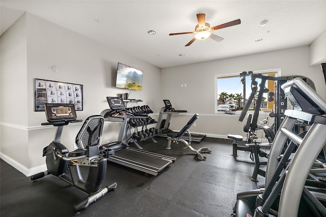 gym with ceiling fan