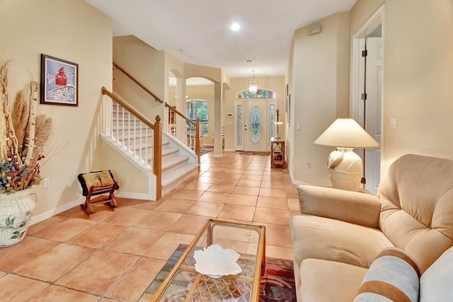 foyer entrance featuring tile floors