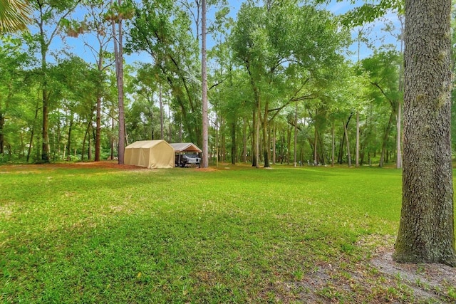 view of yard featuring an outdoor structure