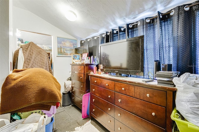 432 Marion St, Daytona Beach, FL 32114 - carpeted bedroom with lofted ceiling and a textured ceiling