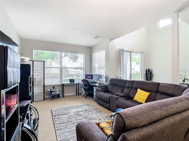 living room with light colored carpet and a wealth of natural light