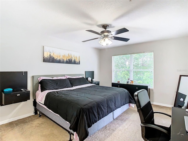 bedroom featuring carpet and ceiling fan