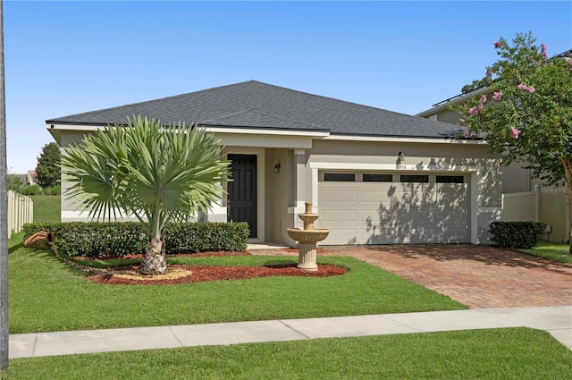 view of front of property featuring a garage and a front yard