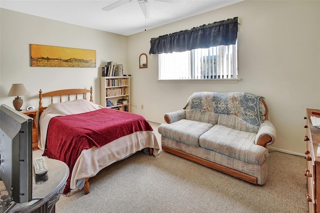 bedroom featuring carpet and ceiling fan