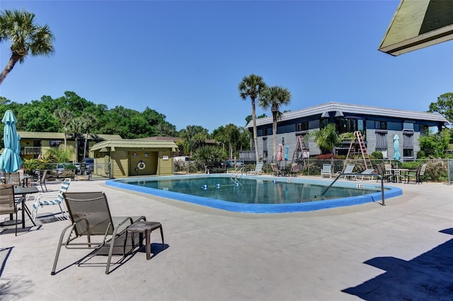 view of swimming pool with a patio