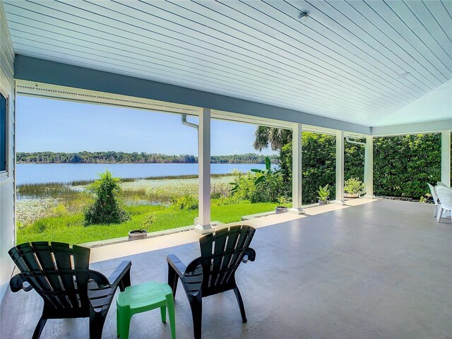 view of patio / terrace featuring a water view