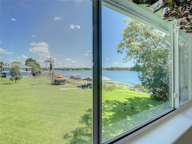 doorway featuring a water view