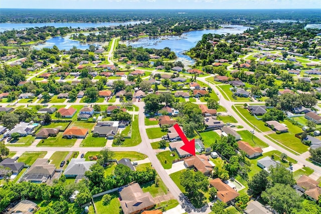 bird's eye view featuring a water view