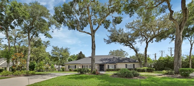 ranch-style home with a front lawn