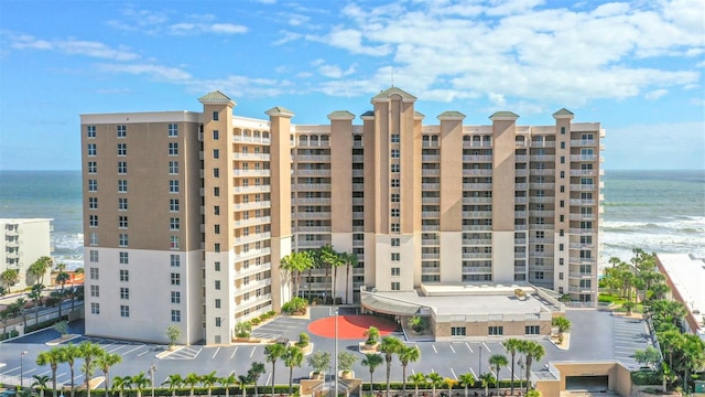 view of building exterior featuring a water view