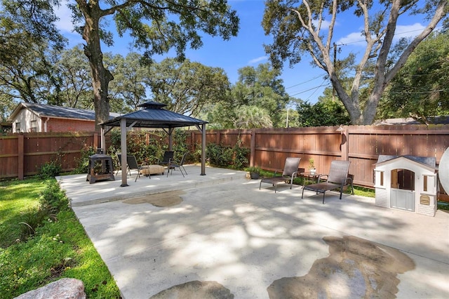 view of patio featuring a gazebo