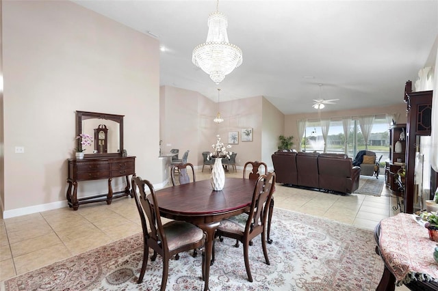 309 Chesham St, Ormond Beach, FL 32174 - dining area featuring a chandelier, light tile patterned floors, and a ceiling fan