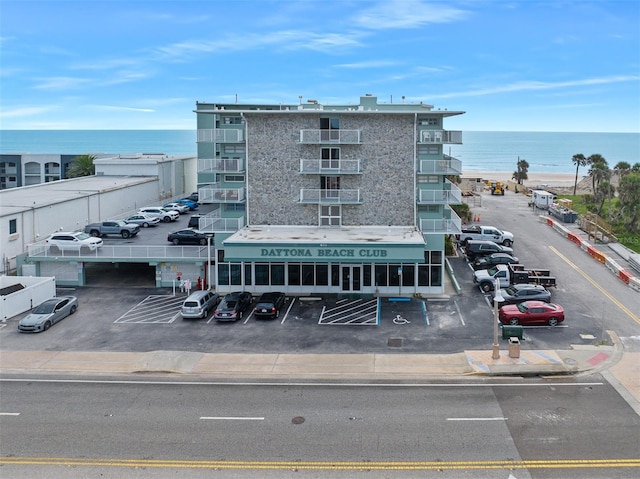 view of building exterior with a water view