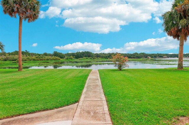 view of yard with a water view