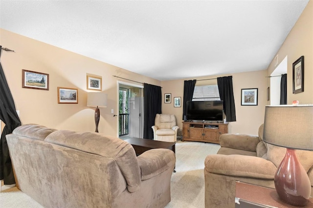 living room with light colored carpet