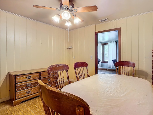 dining area featuring ceiling fan