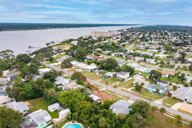 bird's eye view featuring a water view