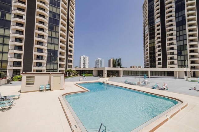 view of pool featuring a patio