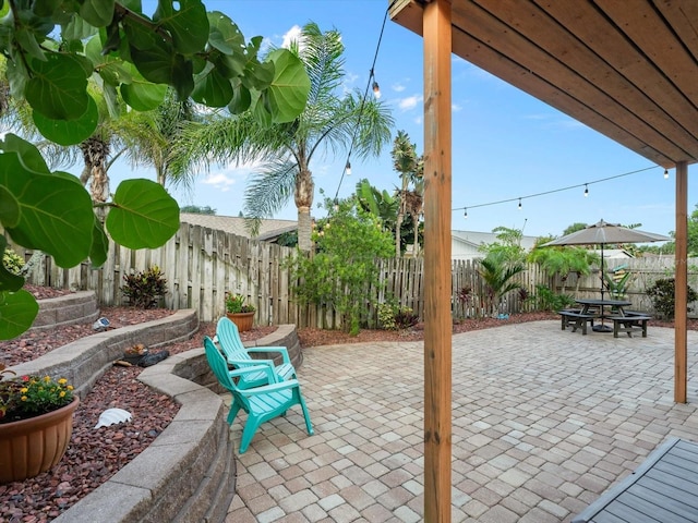 view of patio featuring a fenced backyard