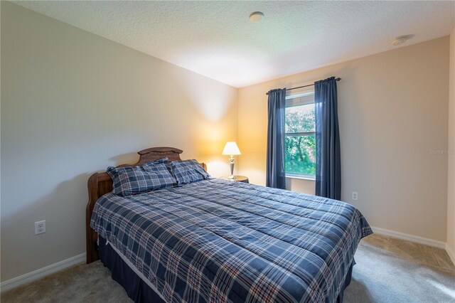 bedroom with a textured ceiling and carpet flooring