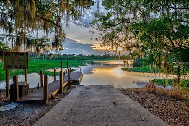 view of dock with a water view