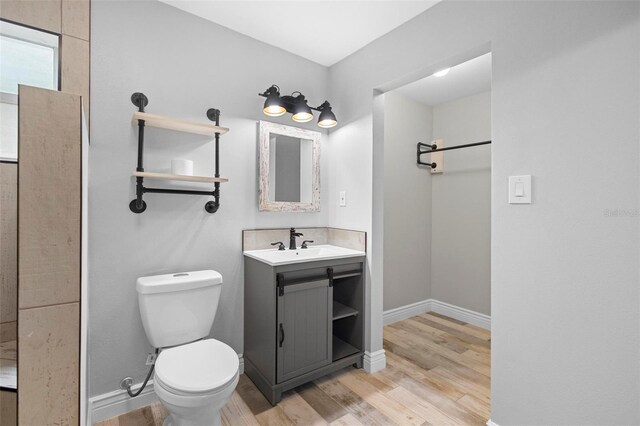 bathroom featuring vanity, toilet, and hardwood / wood-style flooring