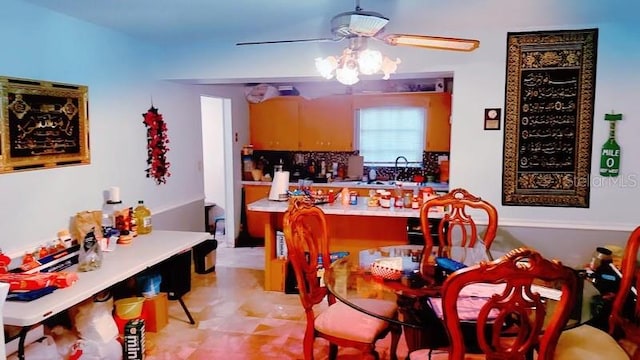 kitchen featuring ceiling fan