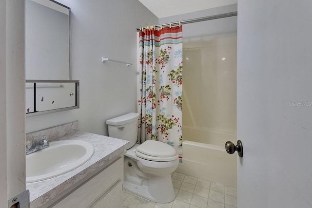 full bathroom with tile patterned floors, vanity, shower / bath combo, and toilet